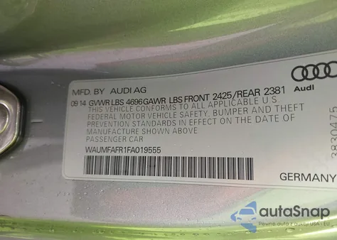 2015 Audi A5 2.0T Premium from USA, damaged, VIN WAUMFAFR1FA019555
